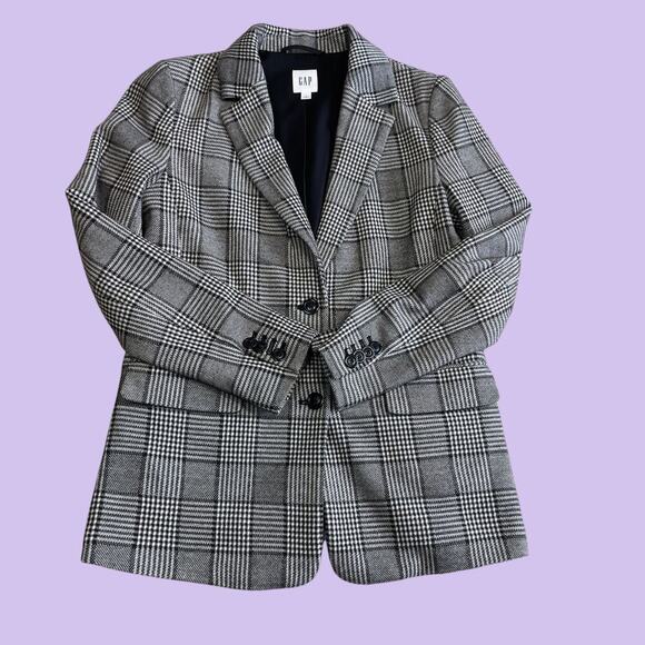Gap Classic Plaid Black White Blazer Size 4 - Picture 3 of 11